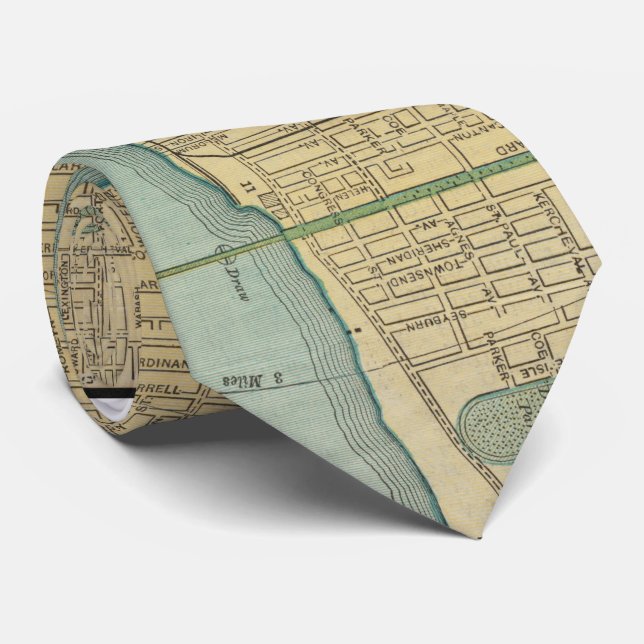 Vintage Map of Detroit Michigan (1895) Neck Tie (Rolled)