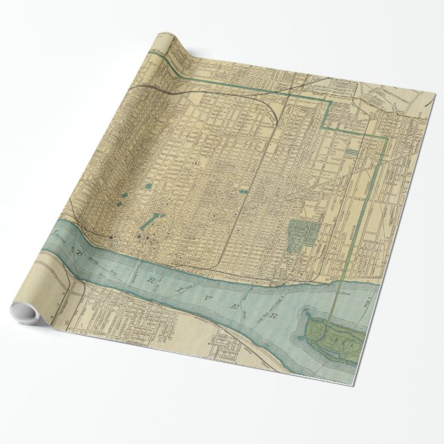 Vintage Map of Detroit Michigan (1895) Wrapping Paper (Unrolled)