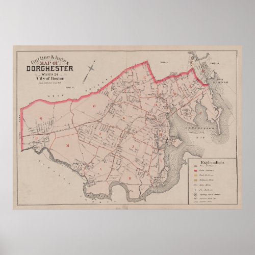 Vintage Map of Dorchester MA 1884 Poster