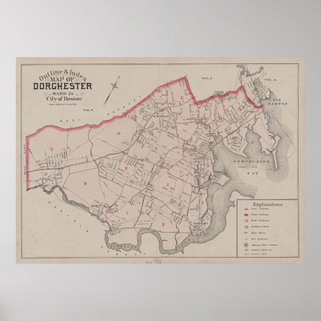 Vintage Map of Dorchester MA (1884) Poster (Front)