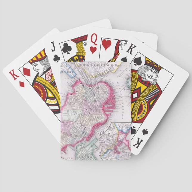 Vintage Map of Downtown Boston (1864) Poker Cards (Back)