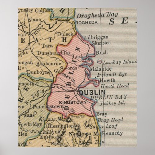 Vintage Map of Dublin Ireland 1883 Poster