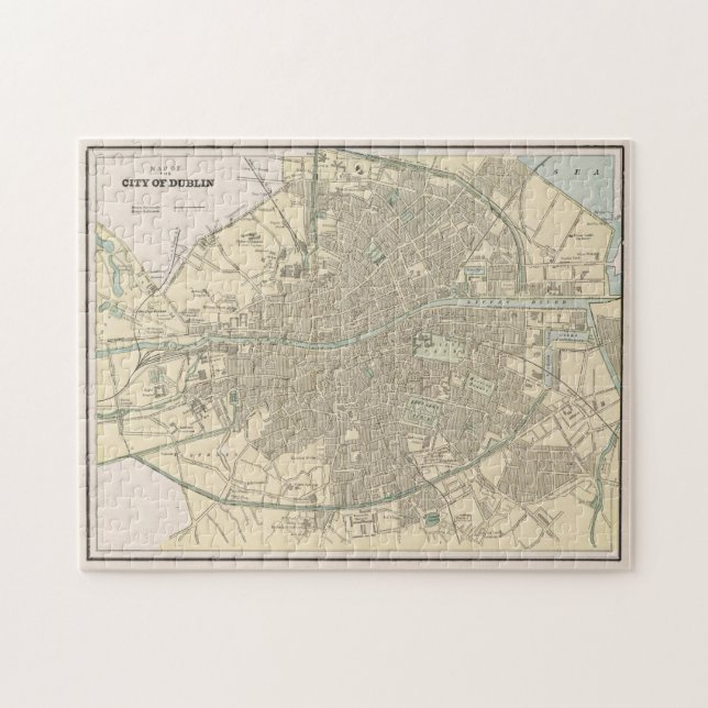 Vintage Map of Dublin Ireland (1901) Jigsaw Puzzle (Horizontal)