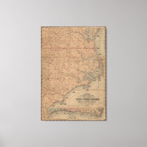 Vintage Map of Eastern North Carolina 1862 2 Canvas Print