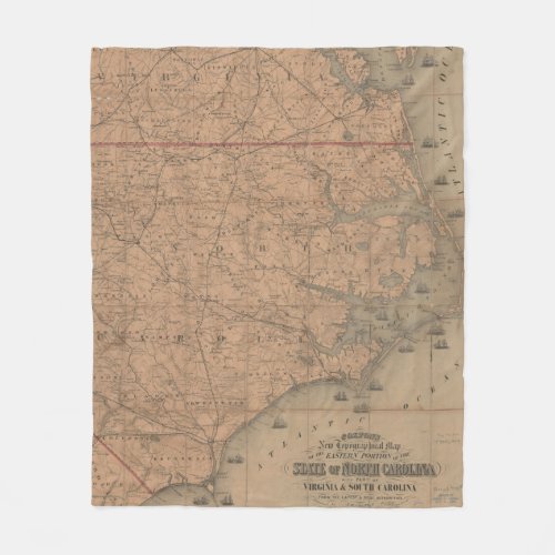 Vintage Map of Eastern North Carolina 1862 2 Fleece Blanket