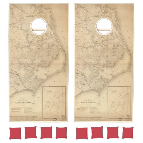 Vintage Map of Eastern North Carolina 1862 Cornhole Set