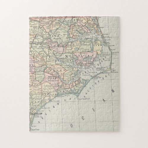 Vintage Map of Eastern North Carolina 1891 Jigsaw Puzzle