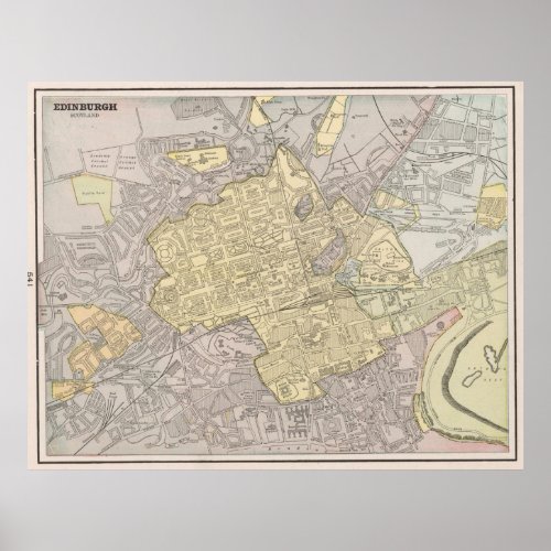 Vintage Map of Edinburgh Scotland 1901 Poster