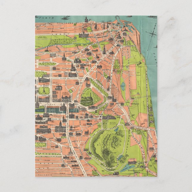 Vintage Map of Edinburgh Scotland (1935) Postcard (Front)