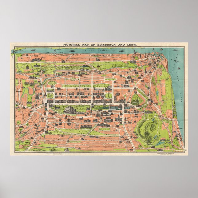 Vintage Map of Edinburgh Scotland (1935) Poster (Front)