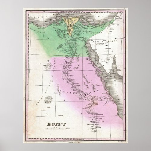 Vintage Map of Egypt 1827 Poster