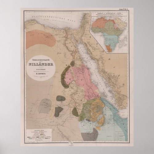 Vintage Map of Egypt 1856 Poster