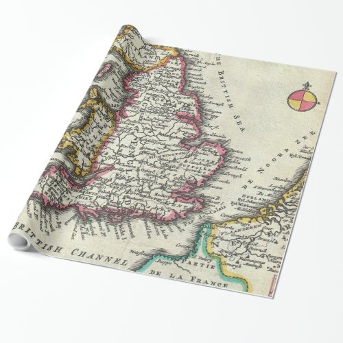 Vintage Map of England 1747 Wrapping Paper