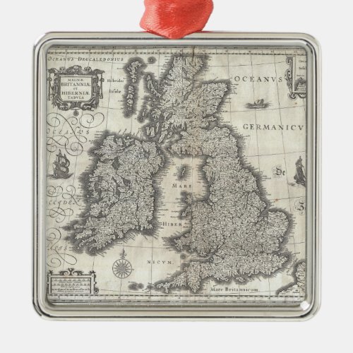 Vintage Map of England and Ireland 1631 Metal Ornament