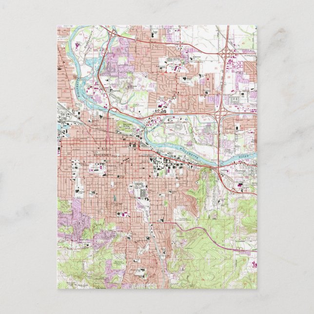 Vintage Map of Eugene Oregon (1967) Postcard (Front)