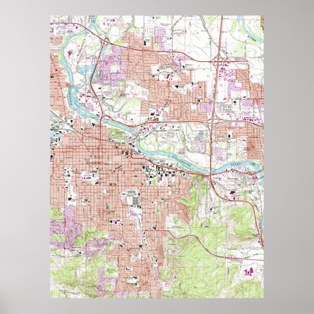 Vintage Map of Eugene Oregon (1967) Poster (Front)