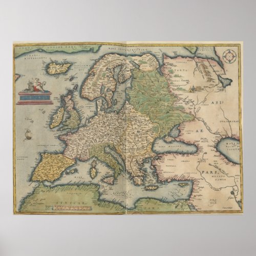 Vintage Map of Europe 1570 Poster
