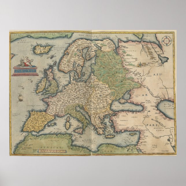 Vintage Map of Europe (1570) Poster (Front)
