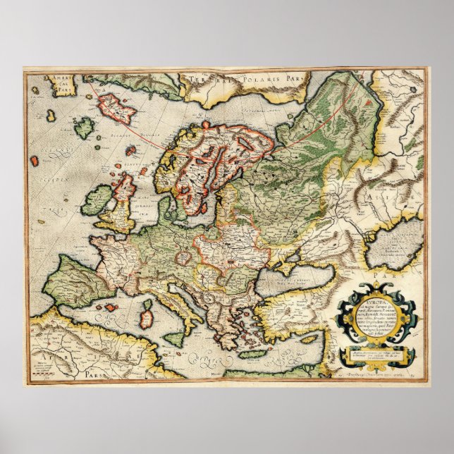 Vintage Map of Europe (1596) Poster (Front)
