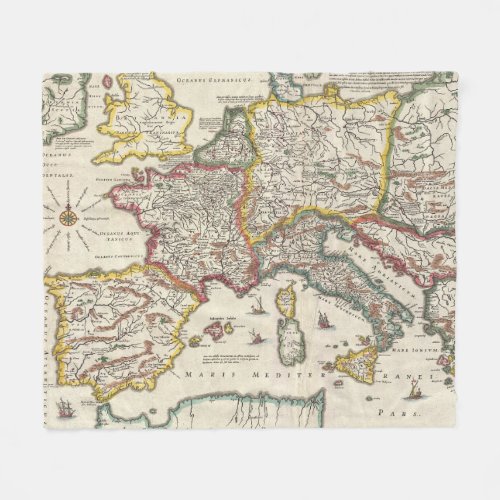 Vintage Map of Europe 1657 Fleece Blanket