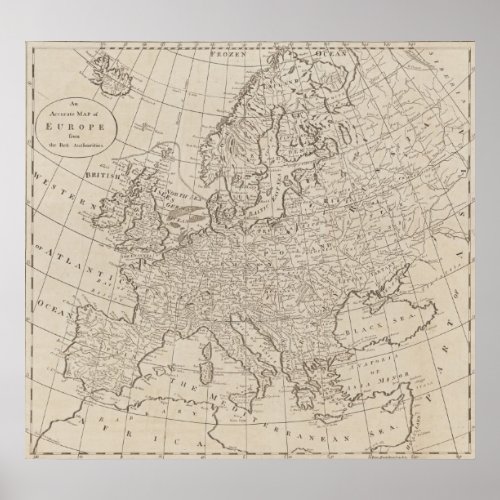 Vintage Map of Europe 1800 Poster
