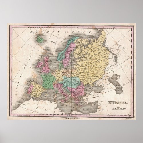 Vintage Map of Europe 1827 Poster