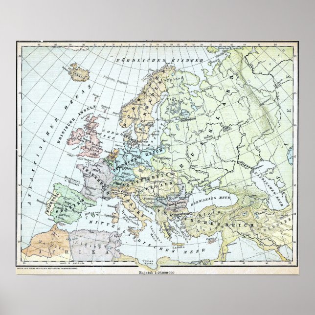 Vintage Map of Europe (1899) Poster (Front)