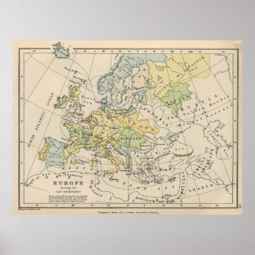 Vintage Map of Europe 1905 Poster