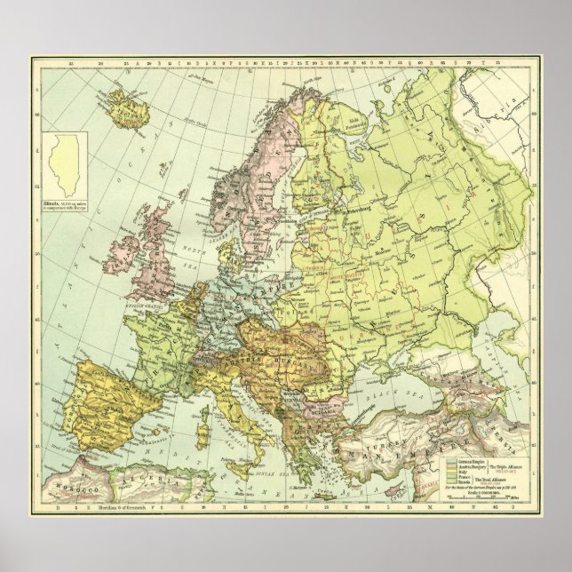 Vintage Map of Europe (1918) Poster (Front)