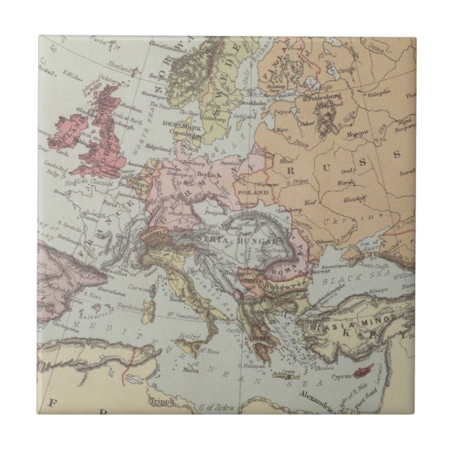 Vintage Map of Europe Ceramic Tile (Front)