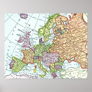 Vintage map of Europe colorful pastels Poster