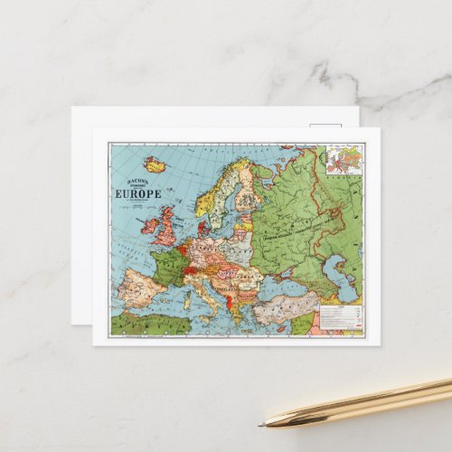 Vintage Map of Europe Postcard