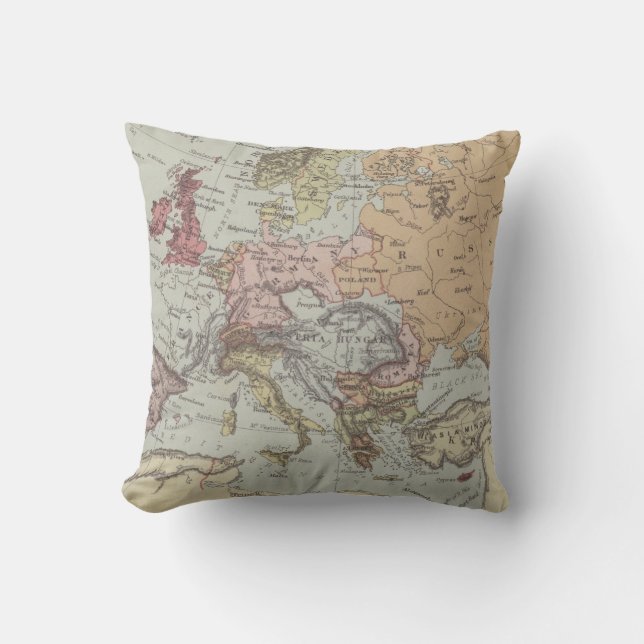 Vintage Map of Europe Throw Pillow (Front)