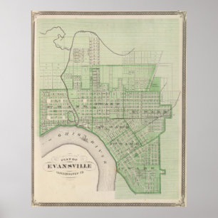 Vintage Map of Evansville Indiana (1876) Poster