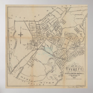 Vintage Map of Everett MA (1892) Poster