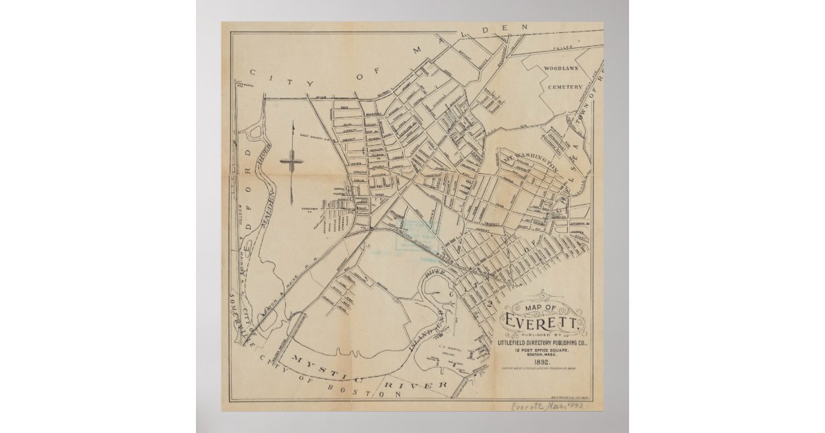Vintage Map of Everett MA (1892) Poster | Zazzle