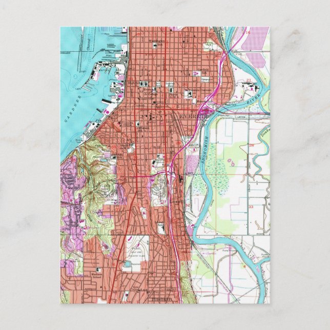 Vintage Map of Everett Washington (1953) Postcard (Front)