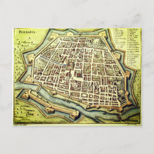 Vintage map of Ferrara, ITALY Postcard