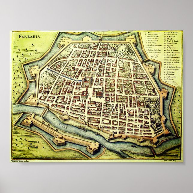 Vintage map of Ferrara, ITALY Poster (Front)