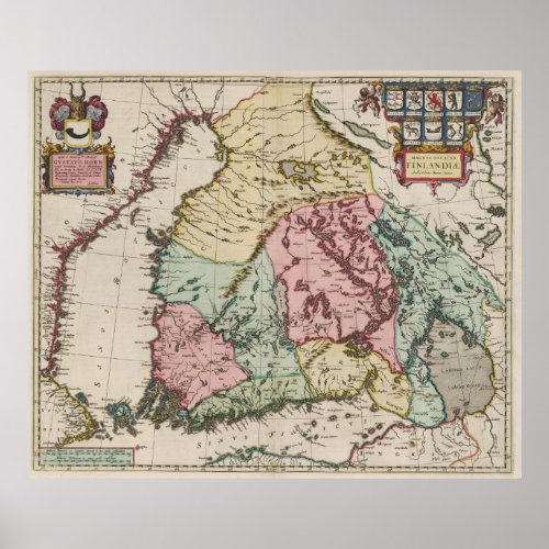 Vintage Map of Finland 1665 Poster