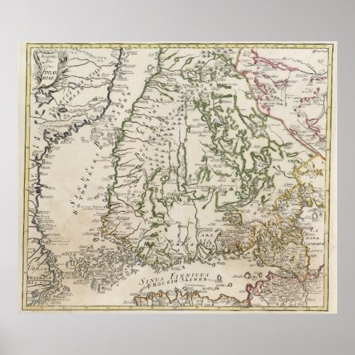 Vintage Map of Finland 1740s Poster