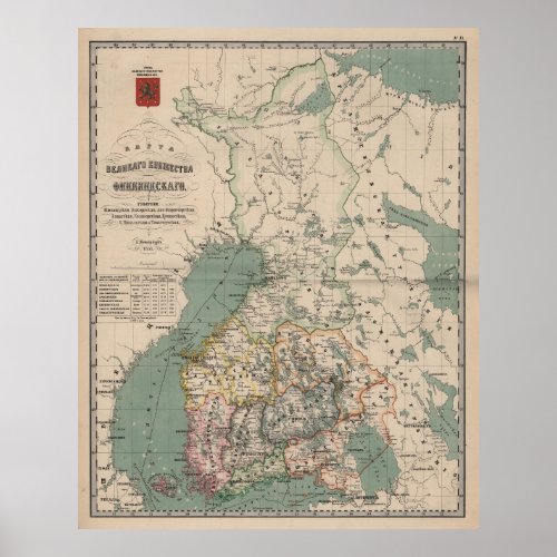 Vintage Map of Finland 1860 Poster