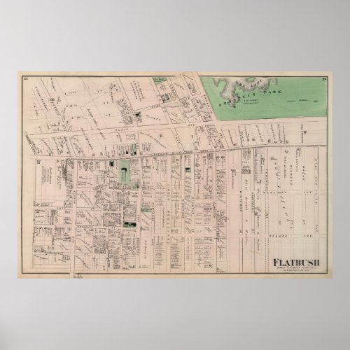 Vintage Map of Flatbush Brooklyn NY 1873 Poster