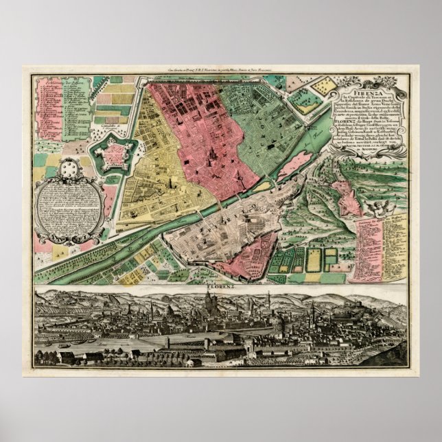 Vintage Map of Florence Italy (1730) Poster (Front)