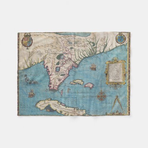 Vintage Map of Florida 1591 Fleece Blanket