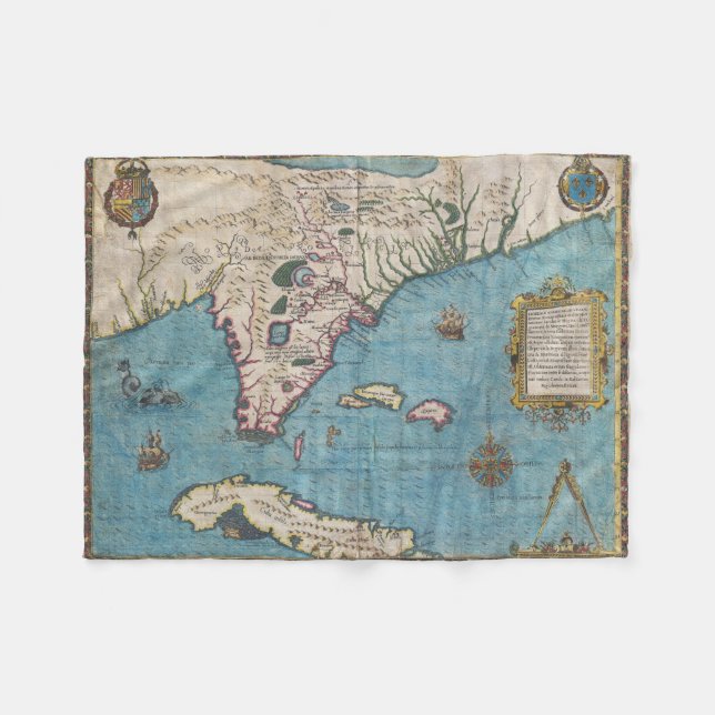 Vintage Map of Florida (1591) Fleece Blanket (Front (Horizontal))