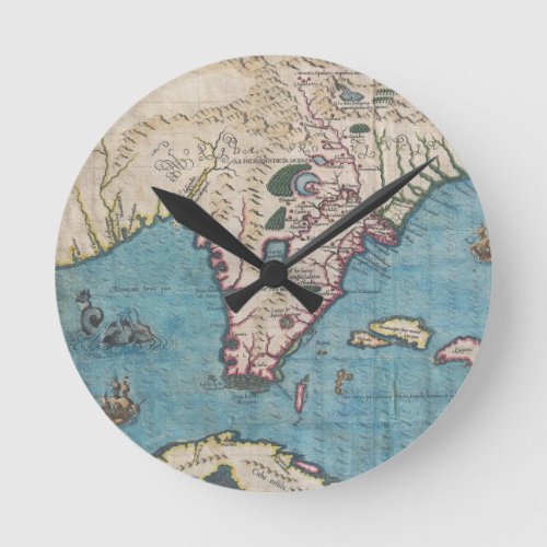 Vintage Map of Florida 1591 Round Clock