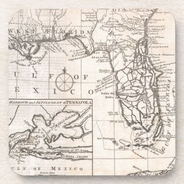 Vintage Map of Florida (1763) Drink Coaster (Front)