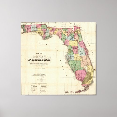Vintage Map of Florida 1870 Canvas Print