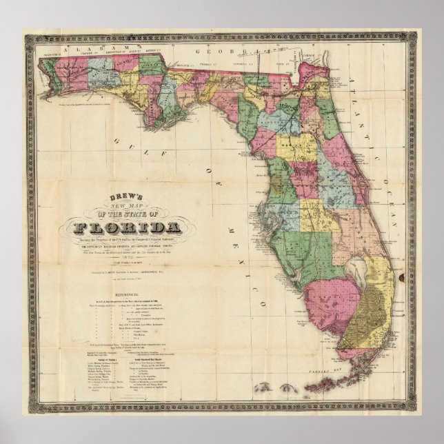 Vintage Map of Florida (1870) Poster (Front)